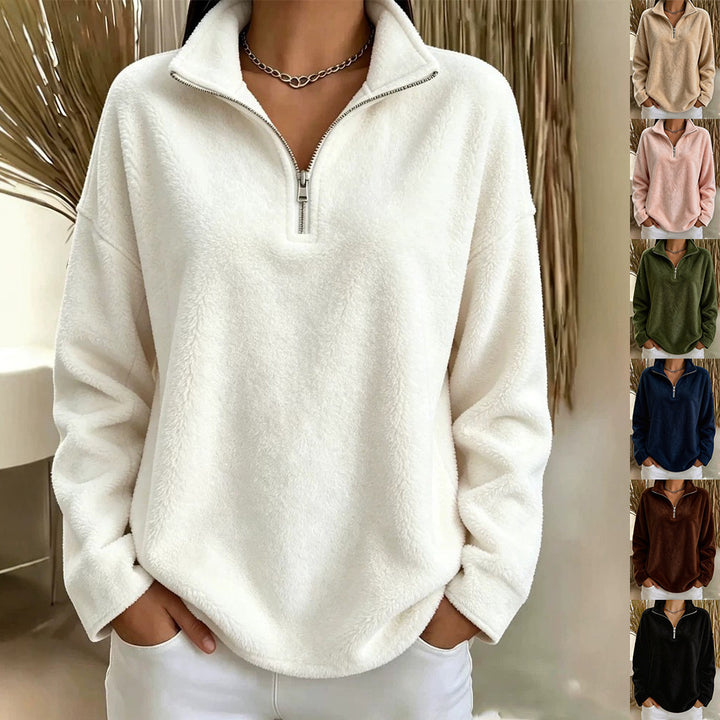 Damen Kuscheliger Fleecepullover mit halbem Reißverschluss Drune