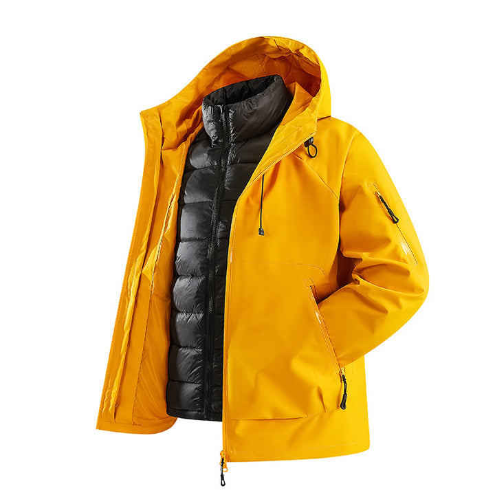 Herren Zweiteilige Übergangsjacke mit abnehmbarer Steppinnenjacke und Kapuze Drune