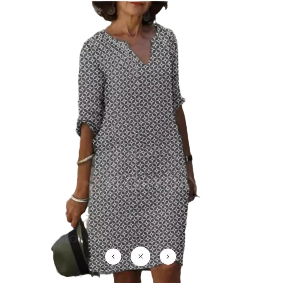 Damen lässiges Kleid mit grafischem Print und durchgehender Knopfleiste Drune