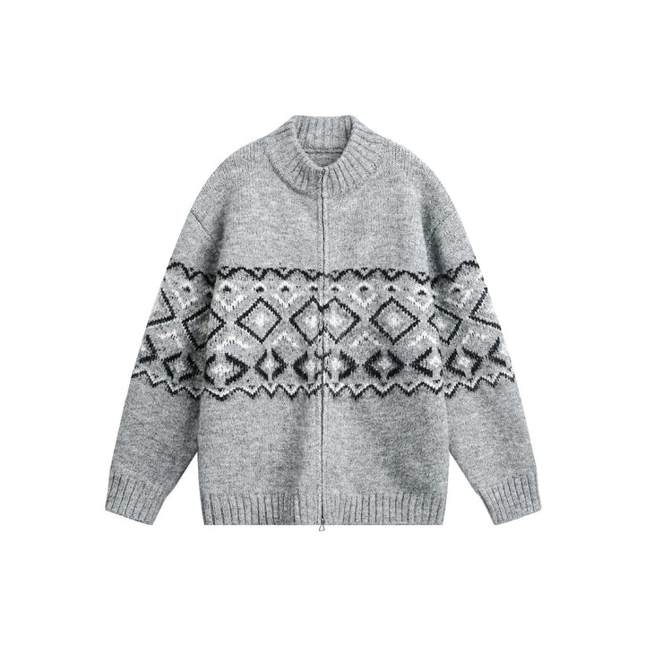 Damen Grobstrick-Zipjacke mit Norwegermuster und hohem Rippkragen Drune