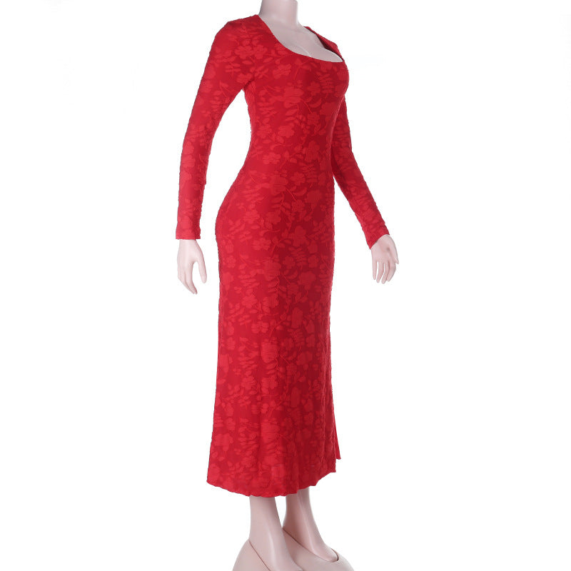 Damen elegantes Maxikleid mit modischem Blumenmuster und raffinierten Langarmdetails Drune