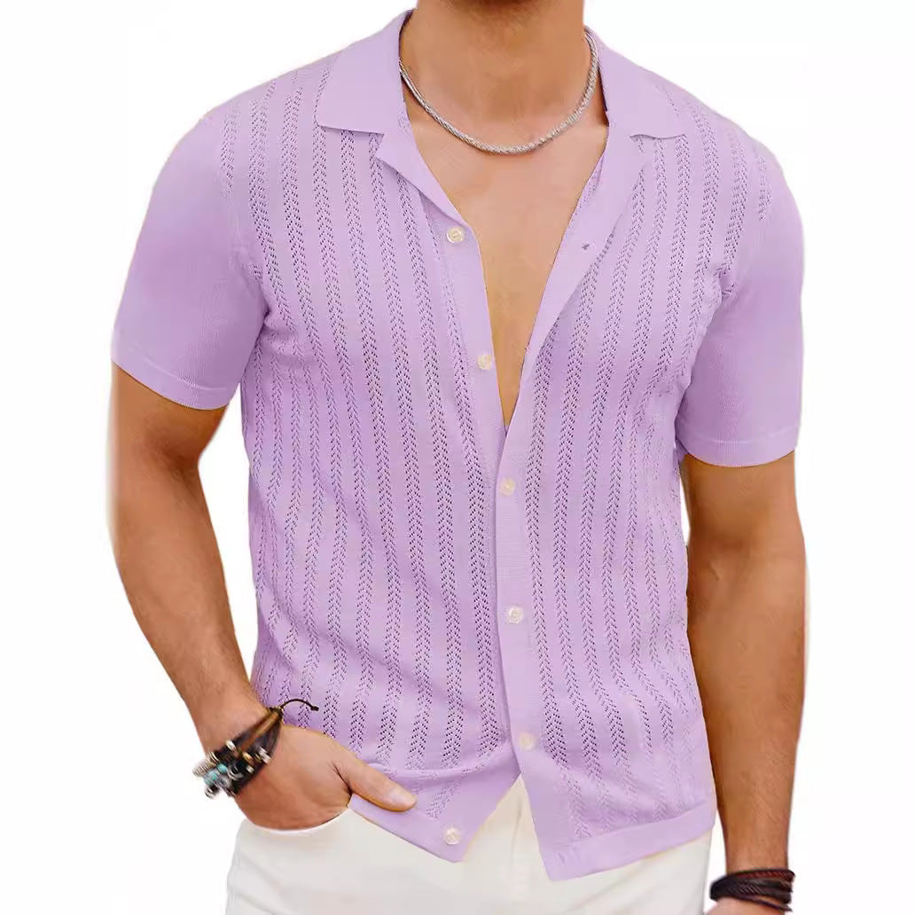 Herren Kurzarm Strickhemd mit strukturiertem Design Drune
