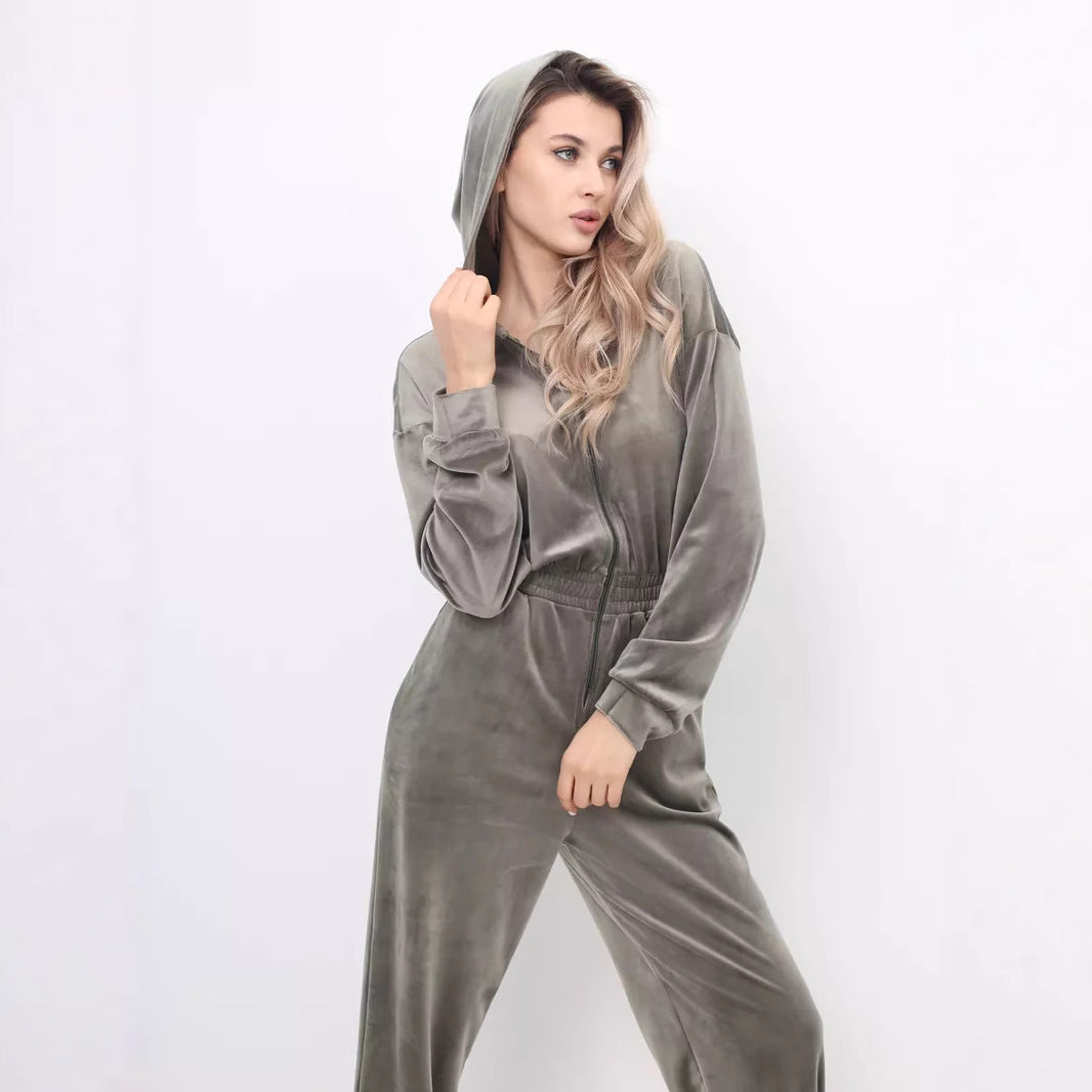 Damen sportlicher Fleece-Jumpsuit mit durchgehendem Reißverschluss Drune