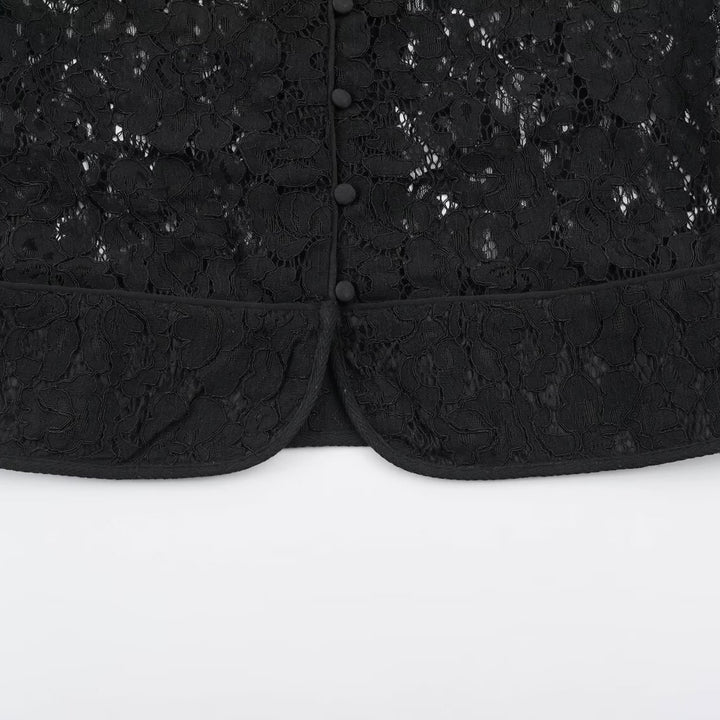 Damen Spitzenjacke im Blusenstil mit Stehkragen und Puffärmeln Drune