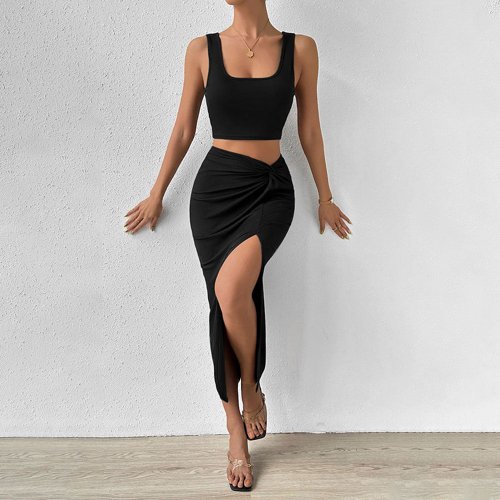 Damen Wickelkleid mit asymmetrischem Schlitz und schickem Knötchen-Detail Drune