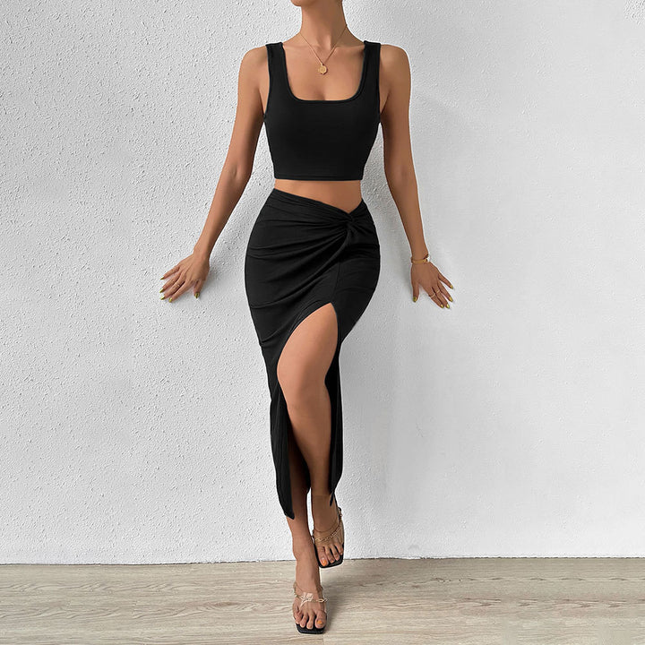 Damen Wickelkleid mit asymmetrischem Schlitz und schickem Knötchen-Detail Drune