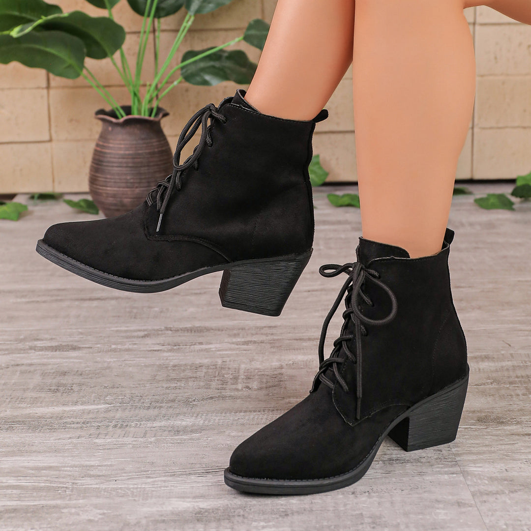 Damen Modische Wildleder Stiefeletten mit Blockabsatz Drune