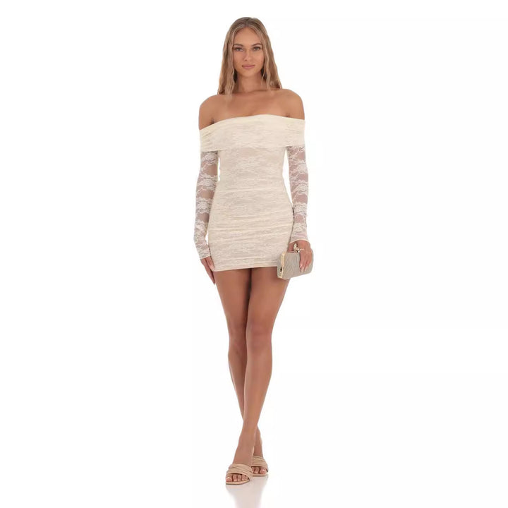 Damen Off-Shoulder Spitzenkleid im figurbetonten Schnitt Drune