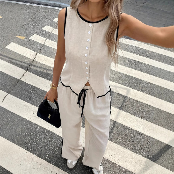 Damen Elegante und bequeme Loungewear mit Knopfleiste Drune