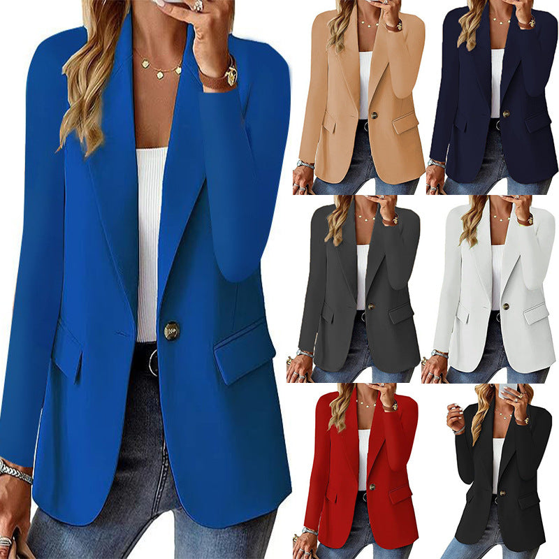 Damen nan taillierter Blazer mit Ein-Knopf-Verschluss Reverskragen und Pattentaschen Drune