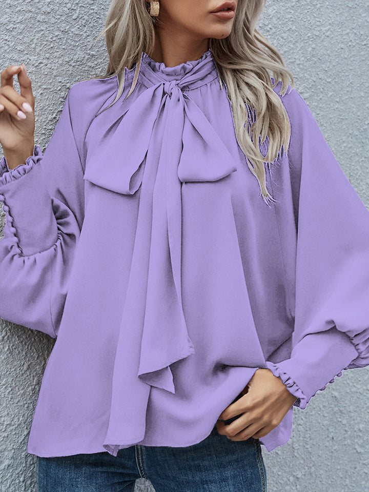 Damen Bluse mit Schleifenkragen und voluminösen Ärmeln Drune
