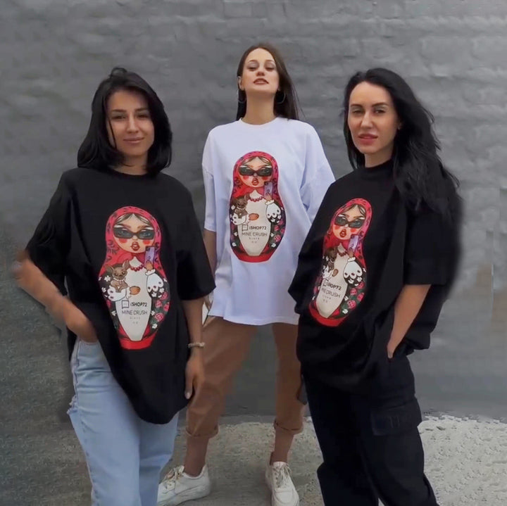 Damen Kreatives Oversized T-Shirt mit flippigem Grafikdruck Drune