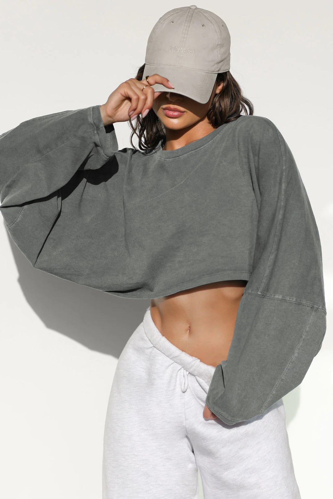 Damen lässiges Cropped Sweatshirt mit weitem Schnitt und Ballonärmeln Drune