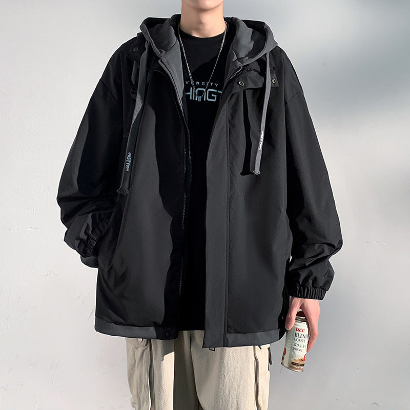 Herren zweilagige Softshell-Overlayerjacke mit Kapuze, wind- und wasserabweisender Membran und verstellbarem Saum Drune