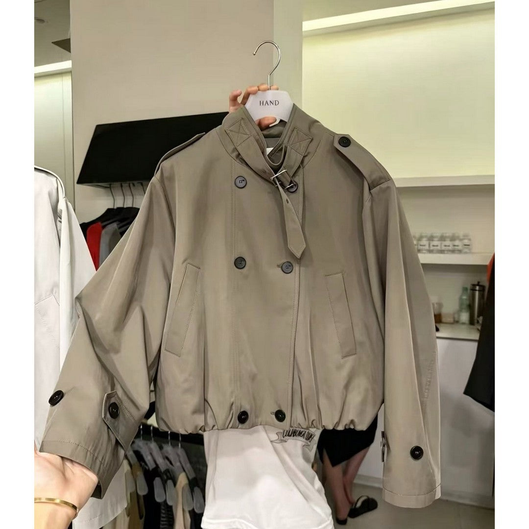 Damen Kurze Blouson‑Trenchjacke mit Stehkragen, doppelreihiger Knopfleiste und Gummizugsaum Drune