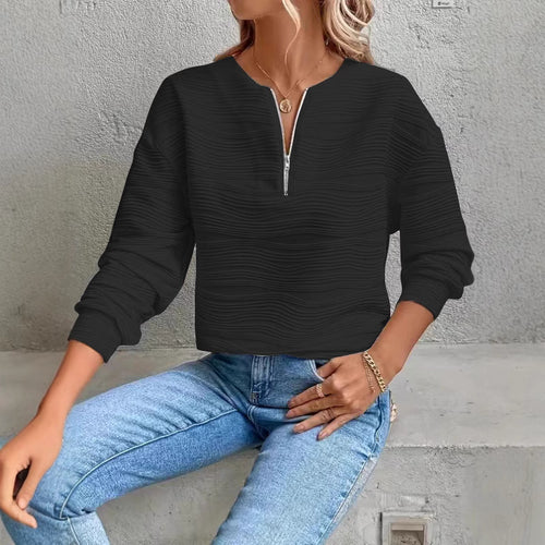 Damen lässiger Sweatshirt mit strukturiertem Design und Reißverschluss Drune