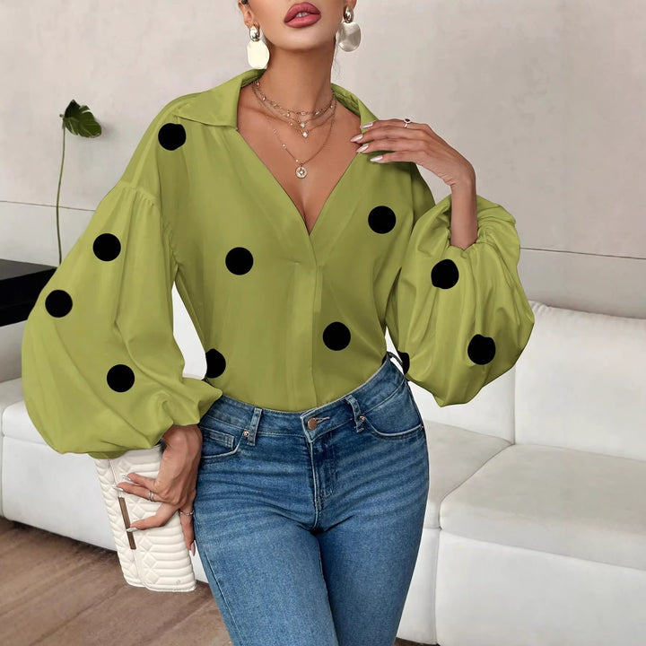 Damen Oversize-Bluse mit voluminösen Puffärmeln und Punktmuster Drune