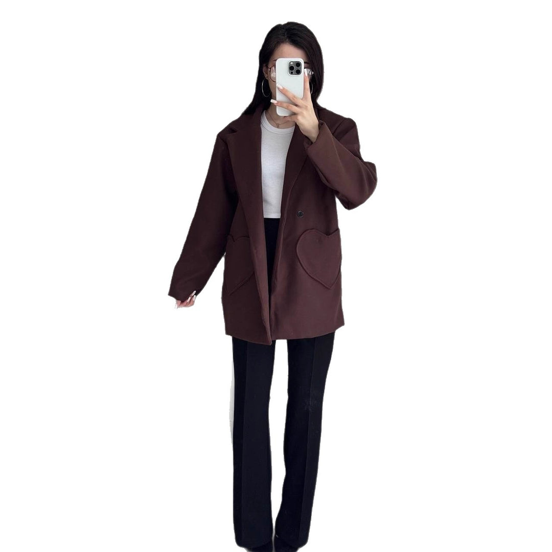Damen Oversized Blazer-Mantel mit herzförmigen Taschen Drune