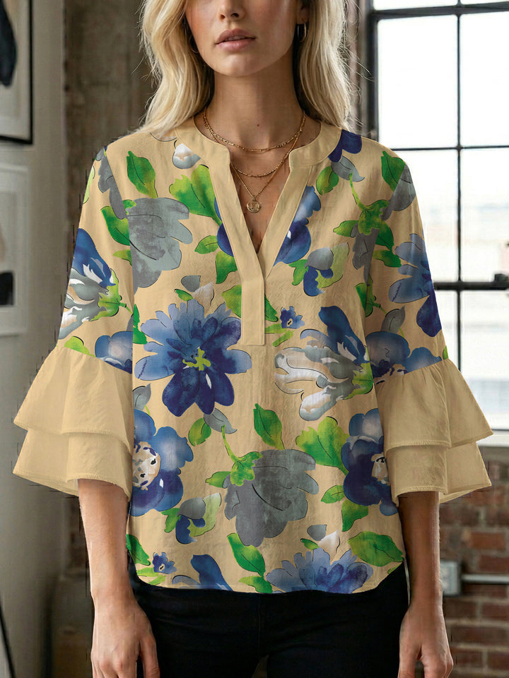 Damen Bluse mit voluminösen Ärmeln und floralem Design Drune