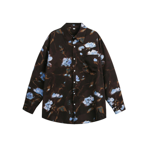 Damen Oversize-Hemdbluse mit floraler Aquarell-Print und Brusttasche Drune