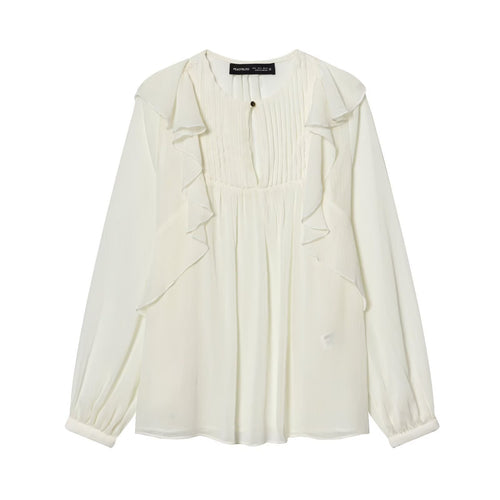 Damen Chiffonbluse mit Rüschen-Detail und plissierter Brustpartie Drune