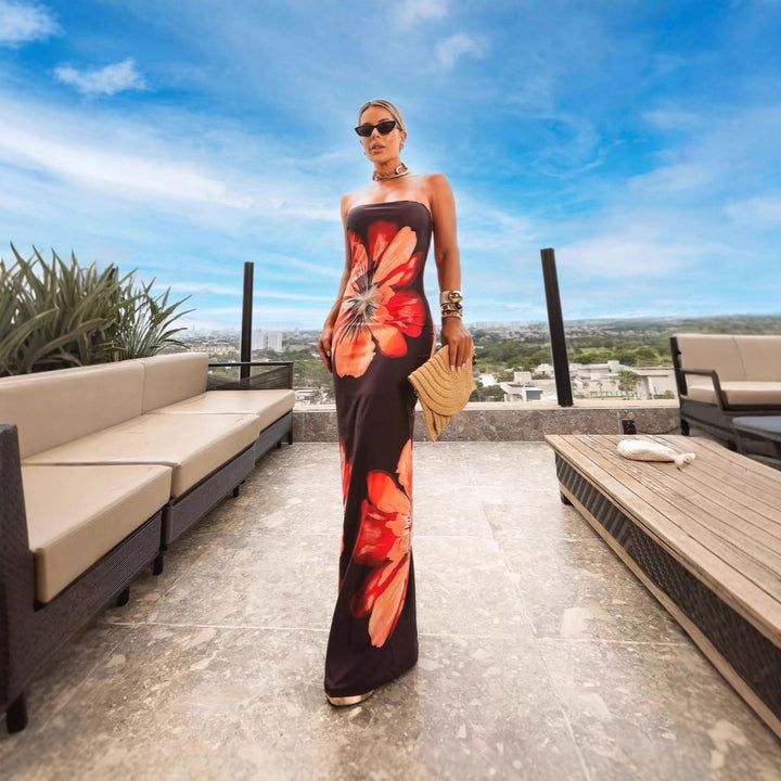 Damen strapazieres Maxikleid im exklusiven Design mit floralem Druck Drune