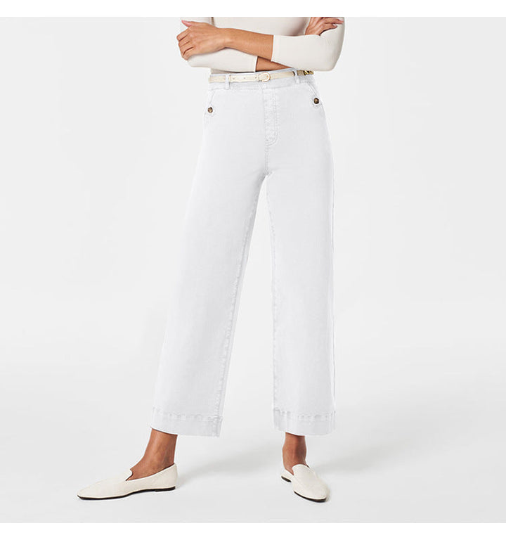 Damen Weite High-Waist Hose mit modischen Knopfdetails Drune