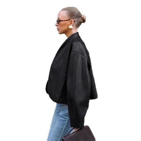 Damen modische Cropped Jacke mit voluminösen Ärmeln Drune