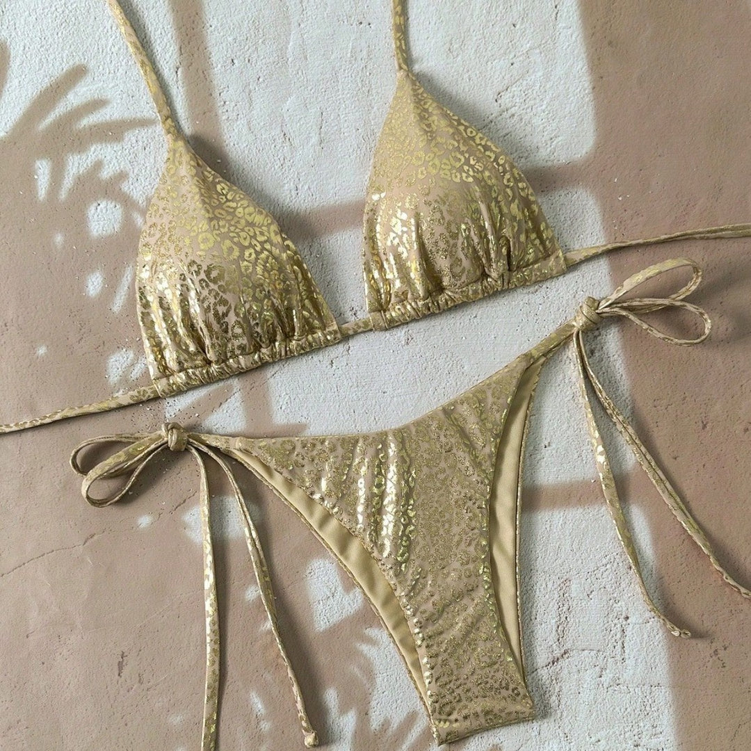 Damen Triangel-Bikini mit glitzerndem Leo-Design Drune