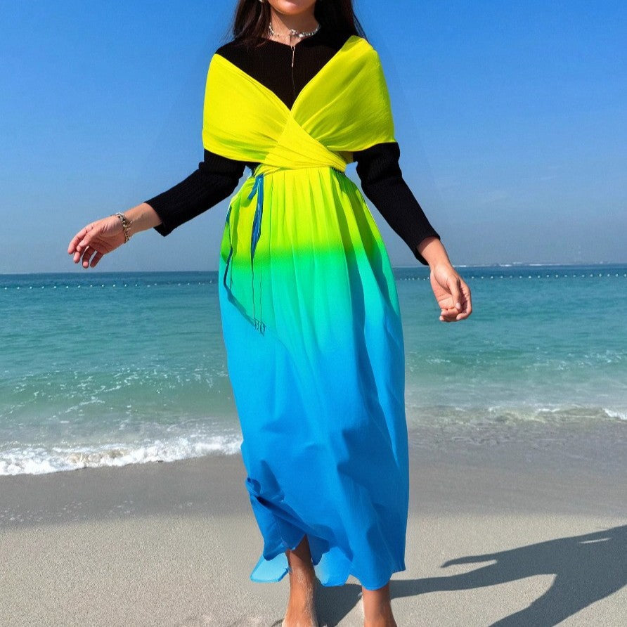 Damen Strandkleid mit Wickel- und Farbverlauf Drune