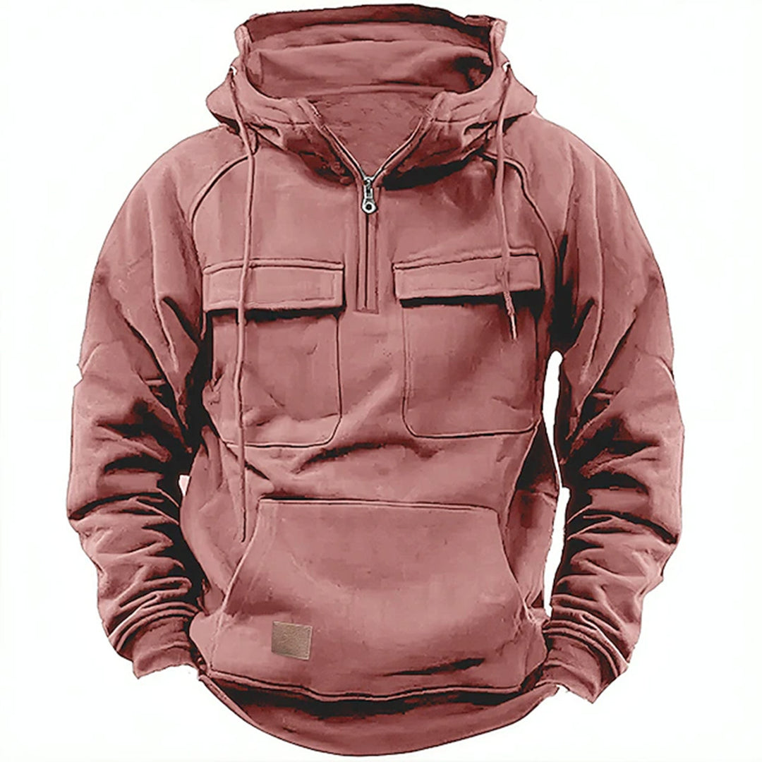 Herren nan Utility Kapuzenpullover mit aufgesetzten Brusttaschen und halbem Reißverschluss Drune