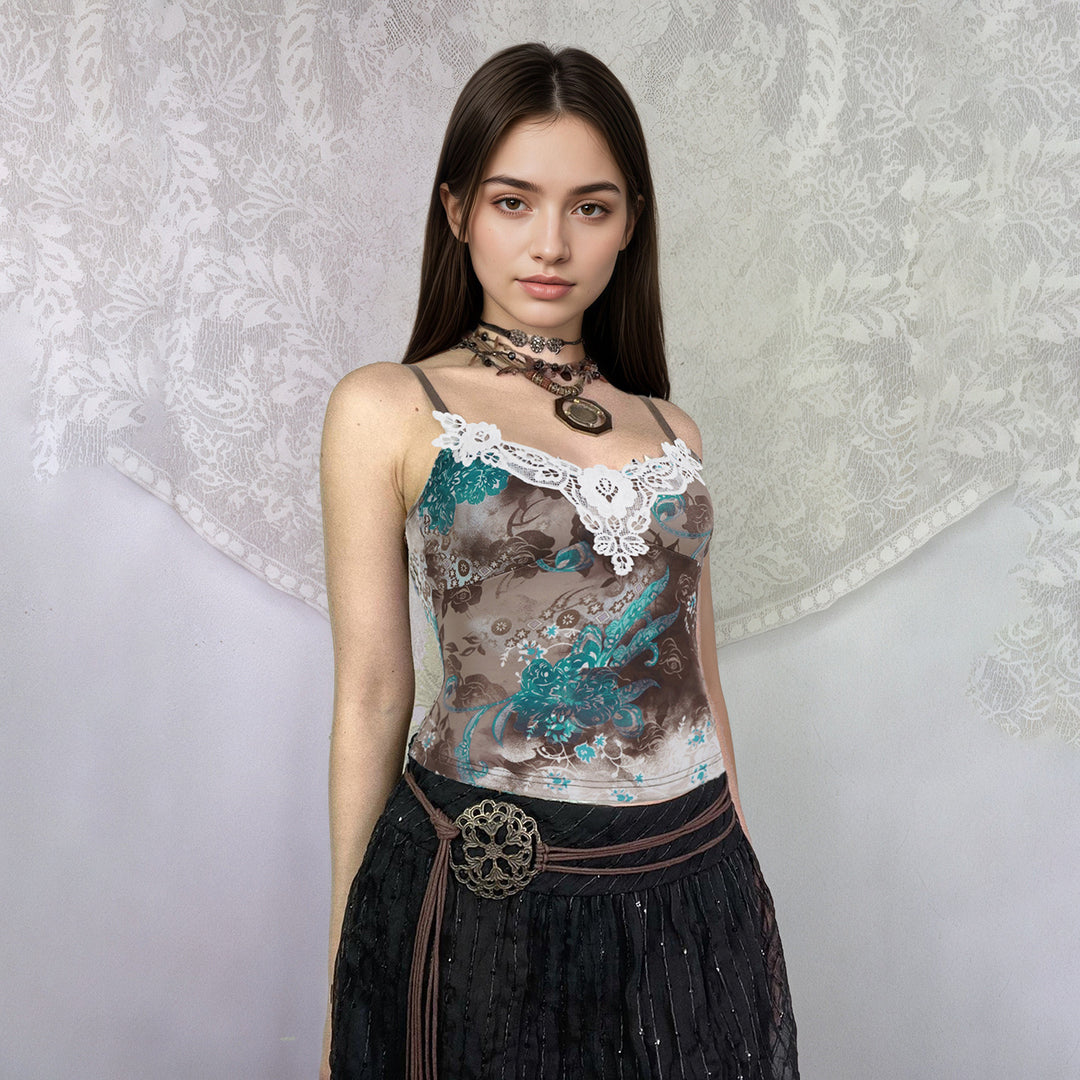 Damen Spitzen-Top mit floralem Design und eleganter Häkelborte Drune