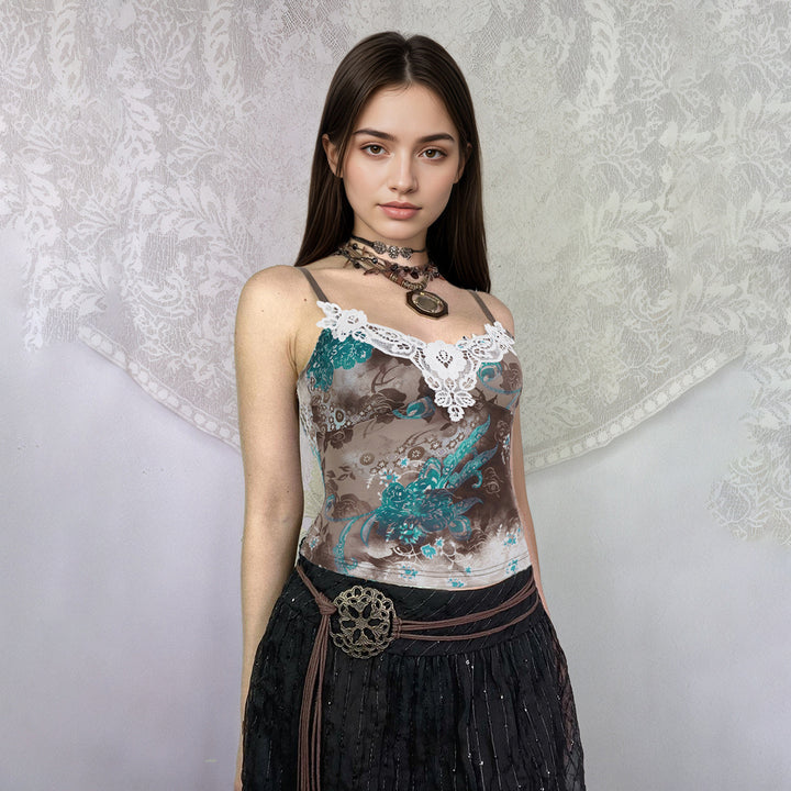 Damen Spitzen-Top mit floralem Design und eleganter Häkelborte Drune