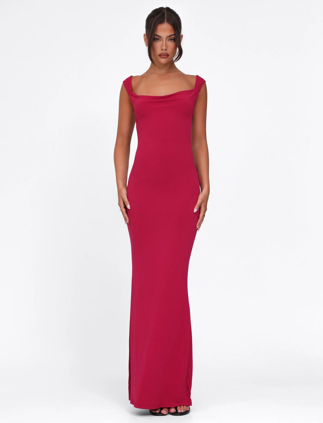 Damen nan körperbetontes Abendkleid mit quadratischem Ausschnitt und breiten Trägern Drune