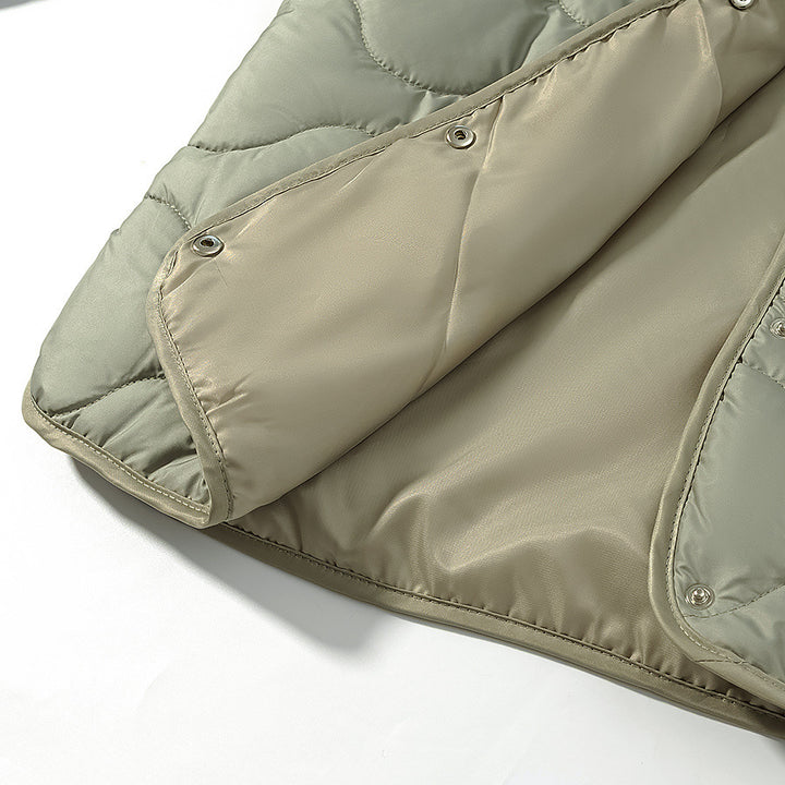 Damen nan wattierte Wellenstepp-Überjacke ohne Kragen mit Druckknopffront Drune