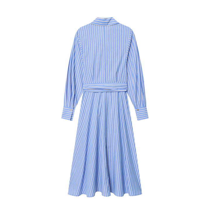 Damen nan gestreiftes Hemdblusenkleid mit Knotengürtel, taillierter Wickeloptik und breiten Manschetten Drune