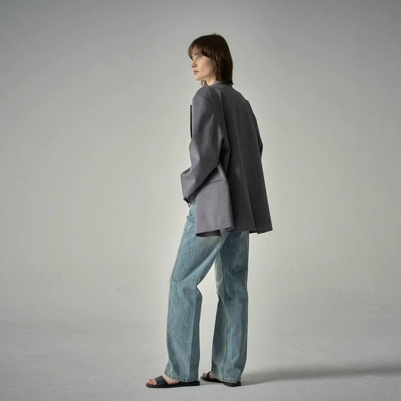 Damen Modischer ausgefallener Blazer mit doppelter Knopfreihe und oversized Schnitt Drune