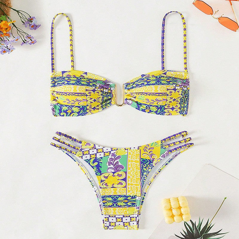 Damen Bandeau-Bikini mit verspieltem floralem Design Drune