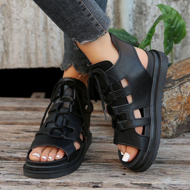 Damen  Schnür-Sandalen mit Cut-Out-Design offener Ferse und robuster Profilsohle Drune