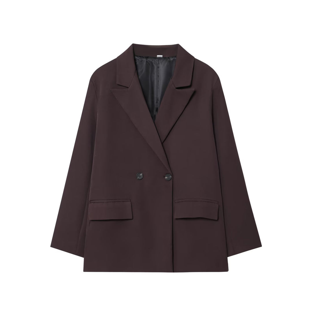 Damen Oversize Doppelreihiger Sakko-Blazer mit Pattentaschen Drune