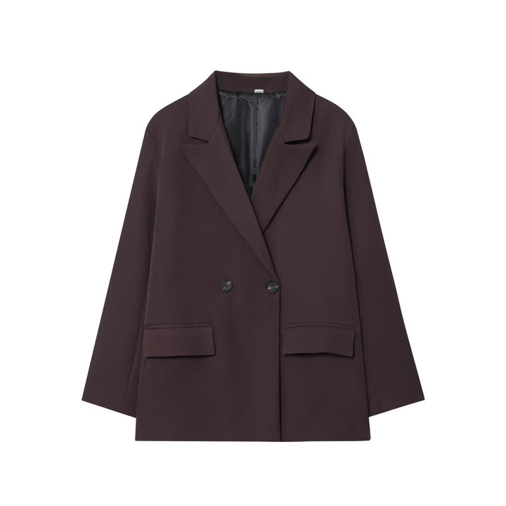 Damen Oversize Doppelreihiger Sakko-Blazer mit Pattentaschen Drune