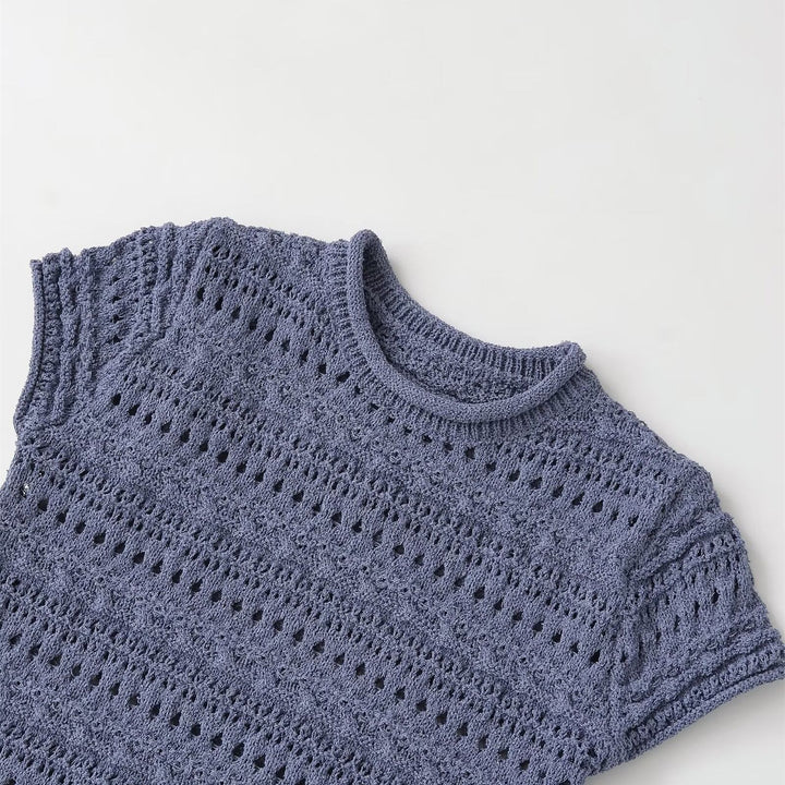 Damen Häkeloberteil mit strukturiertem Design und kurzen Ärmeln Drune