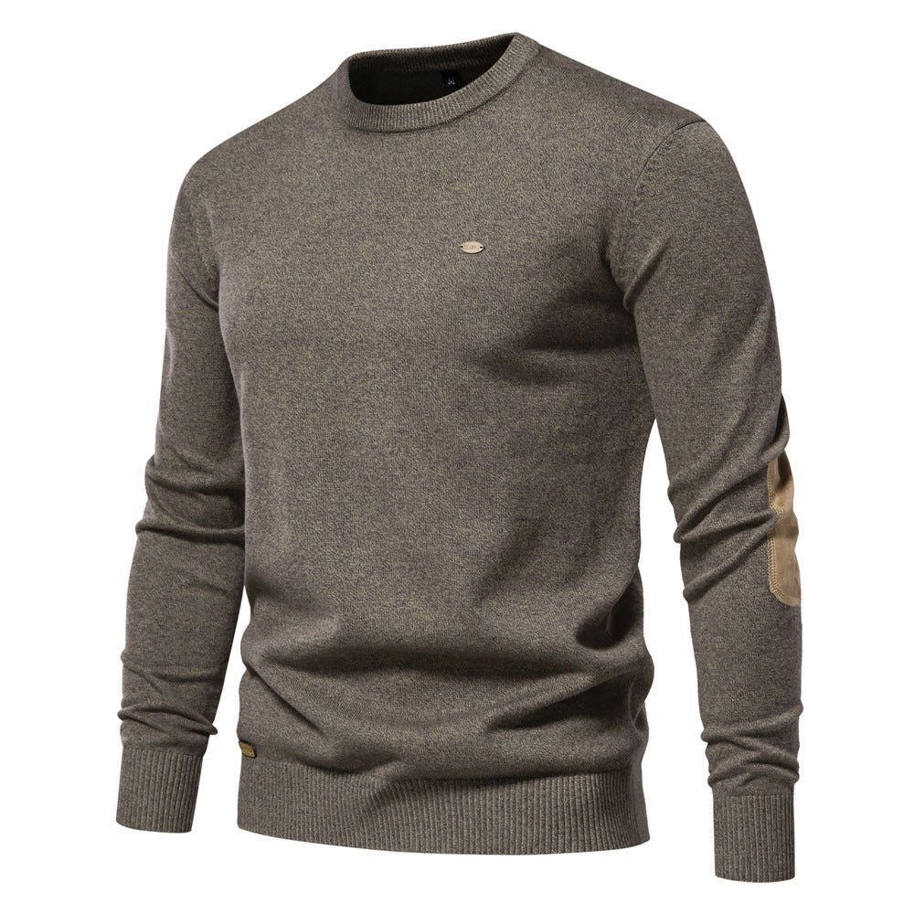 Herren Rundhals Pullover aus feiner Baumwolle mit eleganten Ellbogenpatches Drune