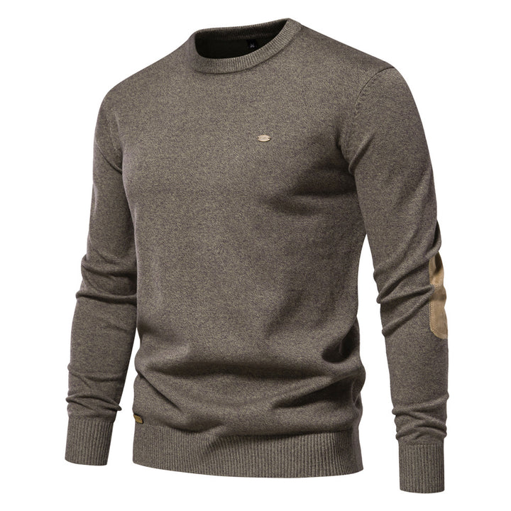Herren Rundhals Pullover aus feiner Baumwolle mit eleganten Ellbogenpatches Drune