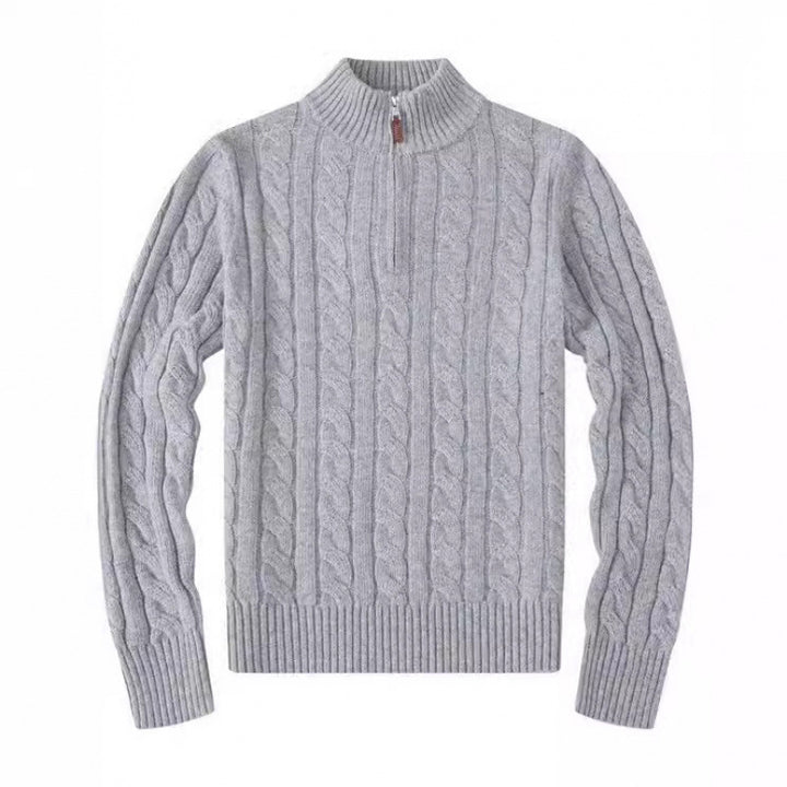 Herren Kabelstrickpullover mit Halbzip und Stehkragen aus weicher Kaschmirmischung Drune