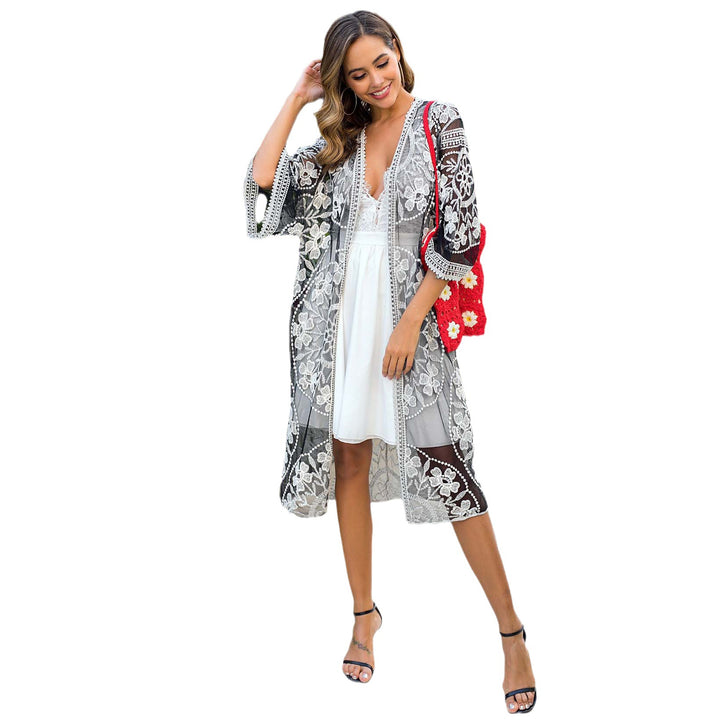 Damen elegante transparente Häkel-Strandüberwurfjacke Drune
