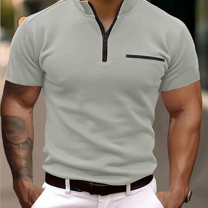 Herren Kurzarm Shirt mit Modischem Reißverschluss Drune