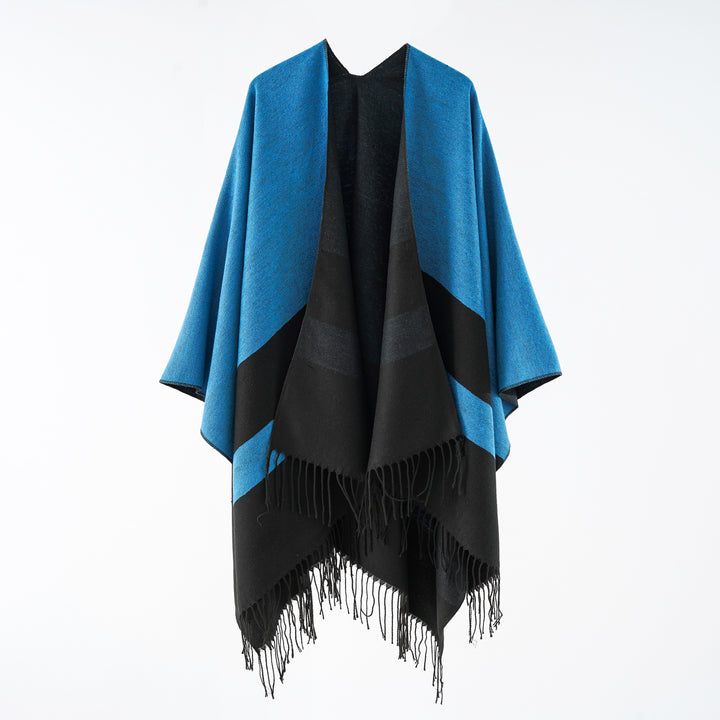 Damen Multifunktionaler Fransen‑Wickelponcho aus Wollmix mit doppellagigem Fall Drune