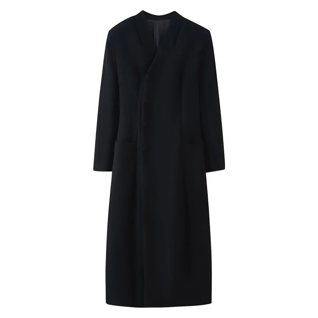 Damen nan minimalistischer langer Mantel mit schmalem Schalkragen und aufgesetzten Taschen Drune