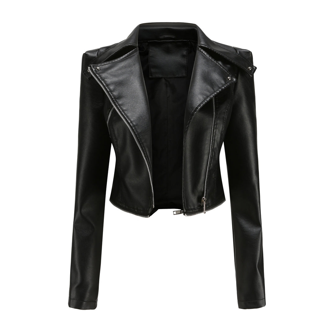 Damen stylische Bikerjacke mit asymmetrischem Reißverschluss und eingenähten Taschen Drune
